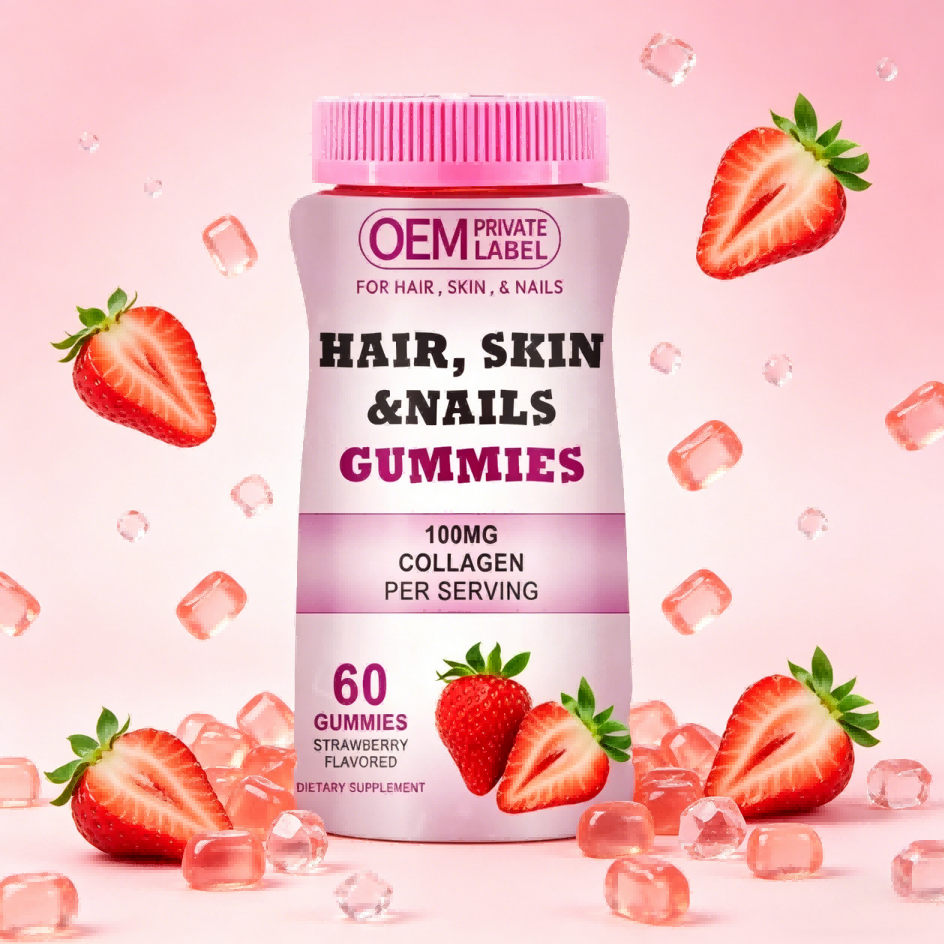 Private Label OEM 60pcs Collagen Gummies with Biotin for Hair Skin Nails Growth & Skin Care Supplement